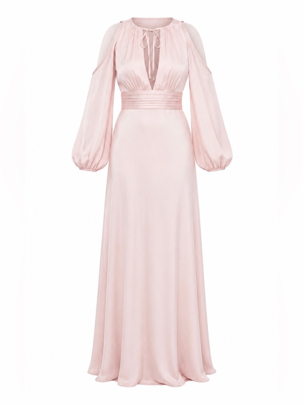 Ilenna Mac Duggal Blush Pink Long Sleeve Deep V-Neck Maxi Dress. Open sleeve. S4